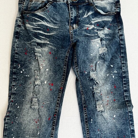 Parish Nation Rare Paint Splatter Rip and Repair Distressed Denim Jeans 32x29 - Picture 4 of 11